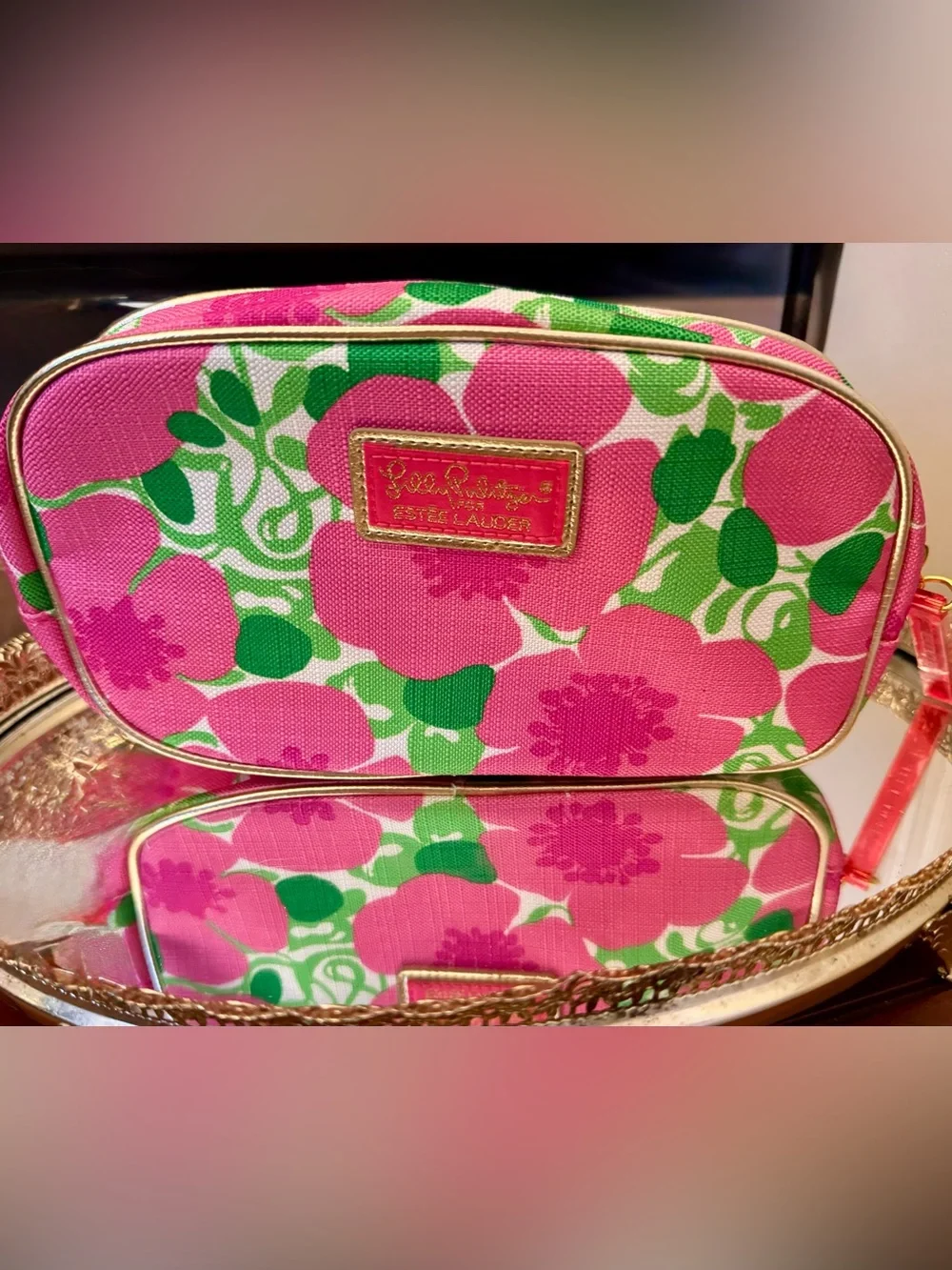Lilly Pulitzer x Estée Lauder Pink Floral Cosmetic Bag NWTG New